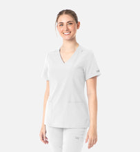 Cargar imagen en el visor de la galería, Maevn Momentum  – Top Womens Double V-Neck 5001 + Pantalón Womens Full Elastic Pull on 5091  – WHITE