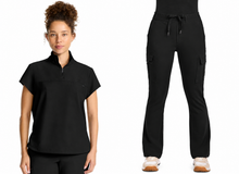 Cargar imagen en el visor de la galería, Healing Hands Quest – Top Partial Zip Stand Collar  HH752 + Pantalón 6-Pocket Flare Leg HH150 – Black