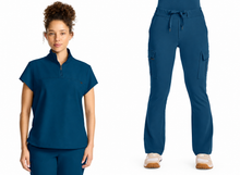 Cargar imagen en el visor de la galería, Healing Hands Quest – Top Partial Zip Stand Collar  HH752 + Pantalón 6-Pocket Flare Leg HH150 – Caribbean