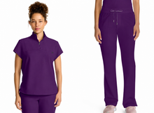 Cargar imagen en el visor de la galería, Healing Hands Quest – Top Partial Zip Stand Collar  HH752 + Pantalón Rise Drawstring Straight HH153 – Eggplant