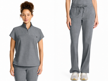 Cargar imagen en el visor de la galería, Healing Hands Quest – Top Partial Zip Stand Collar  HH752 + Pantalón Rise Drawstring Straight HH153 – Heather Ash