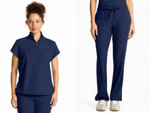 Cargar imagen en el visor de la galería, Healing Hands Quest – Top Partial Zip Stand Collar  HH752 + Pantalón Rise Drawstring Straight HH153 – Navy