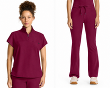 Cargar imagen en el visor de la galería, Healing Hands Quest – Top Partial Zip Stand Collar  HH752 + Pantalón 6-Pocket Flare Leg HH150 – Wine
