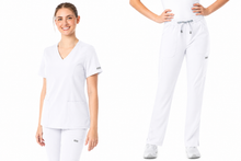 Cargar imagen en el visor de la galería, Maevn Momentum  – Top Womens Double V-Neck 5001 + Pantalón Womens Full Elastic Pull on 5091  – WHITE
