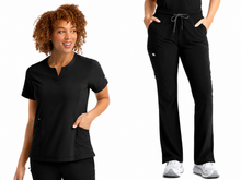 Cargar imagen en el visor de la galería, IRG EPIC  – Top Women's Notched Crew Neck 4802 + Pantalón Women's Yoga Waistband Flare Leg 9813  – Black