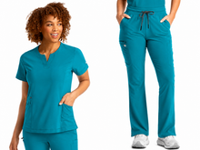 Cargar imagen en el visor de la galería, IRG EPIC  – Top Women's Notched Crew Neck 4802 + Pantalón Women's Yoga Waistband Flare Leg 9813  –  Teal