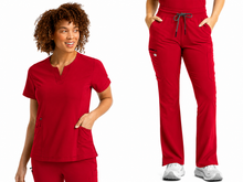 Cargar imagen en el visor de la galería, IRG EPIC  – Top Women's Notched Crew Neck 4802 + Pantalón Women's Yoga Waistband Flare Leg 9813  – Red