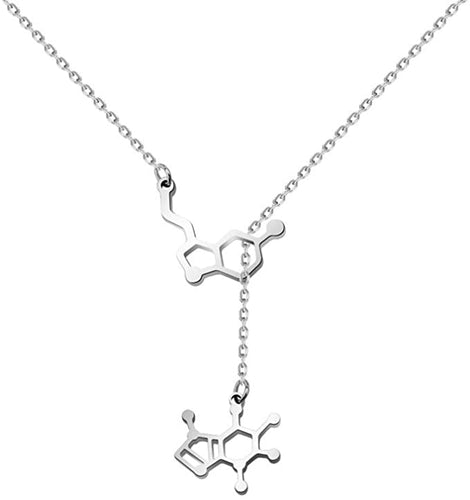 Collar con colgante de estructura molécula de serotonina y molécula de dopamina Lariat