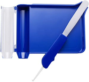 Bandeja de conteo de píldoras para mano derecha con espátula (azul - espátula de acero inoxidable y forma de L)